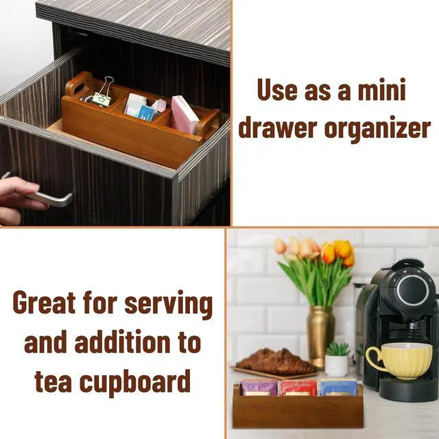 Alt view image 5 of 7 - BAMBOO LAND- Small Wooden Tea Bag Organizer, 3 Slot Small Wooden Tea Bag Holder for Countertop, Storage Caddy Box for Tea Packets, Sugar Packet Holder, Kitchen Accessory for Home, Office, Coffee Bar