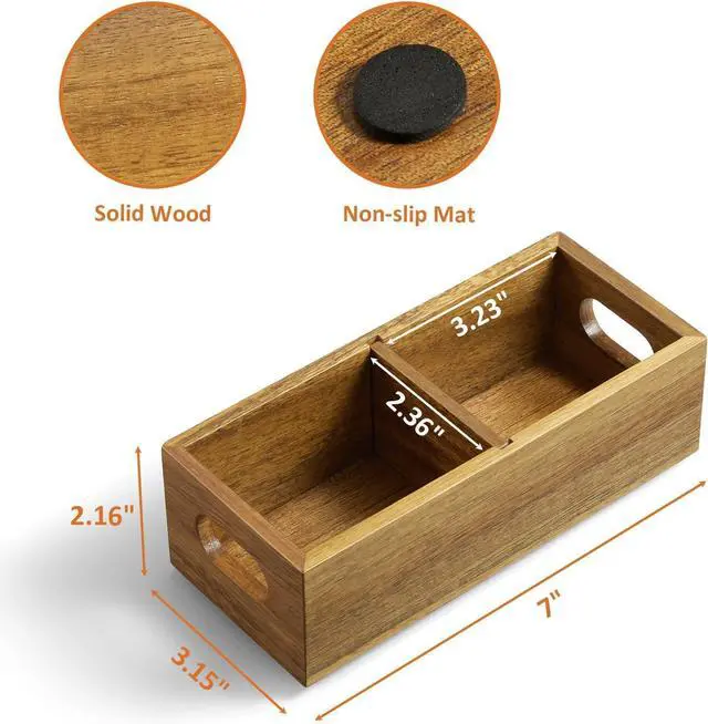 Alt view image 2 of 7 - Tea Bag Organizer, Acacia Wood Tea Bag Holder, Wide Compartments for Tea Bags, 2 Slots Tea Caddy, Tea Organizers Storage for Countertop & Drawer Storage