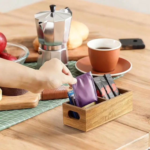 Alt view image 5 of 7 - Tea Bag Organizer, Acacia Wood Tea Bag Holder, Wide Compartments for Tea Bags, 2 Slots Tea Caddy, Tea Organizers Storage for Countertop & Drawer Storage