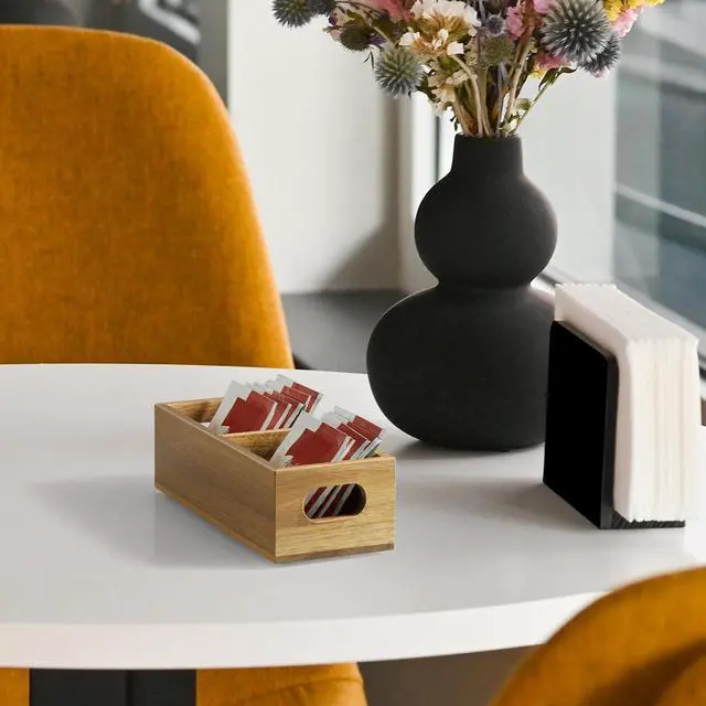 Alt view image 7 of 7 - Tea Bag Organizer, Acacia Wood Tea Bag Holder, Wide Compartments for Tea Bags, 2 Slots Tea Caddy, Tea Organizers Storage for Countertop & Drawer Storage