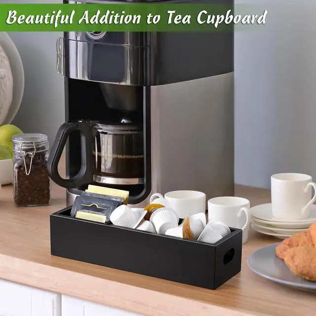 Alt view image 5 of 7 - DRASTAR Tea Bag Organizer, Black Wooden Tea Bag Holder, Tea Storage Containers with 3 Slots, Sugar Packet Holder, Tea Bag Caddy Box for Countertop