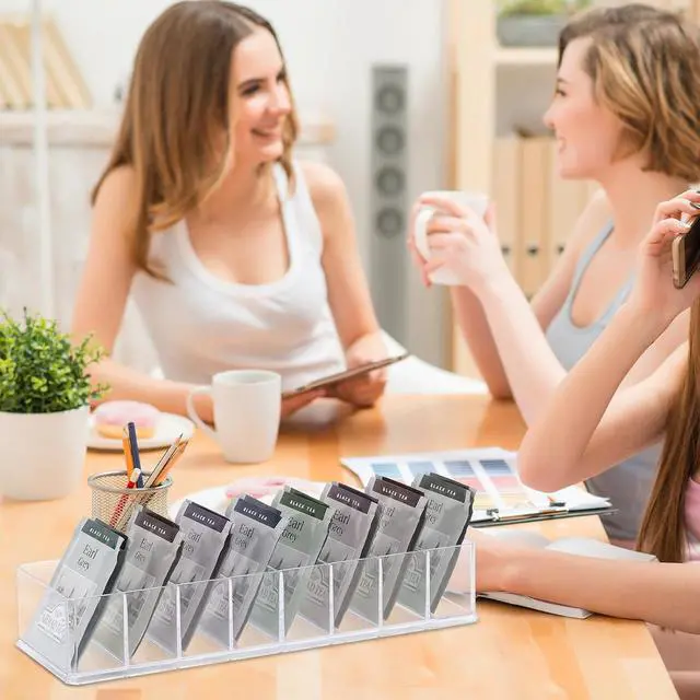 Alt view image 5 of 7 - 2 Pack Tea Bag Organizer, Clear Acrylic Tea Bag Holder, Tea Packet Storage Containers with 8 Slots for Drawer, Pantry, Kitchen, Fridge Bins, Countertop10"x3.5"x1.8"