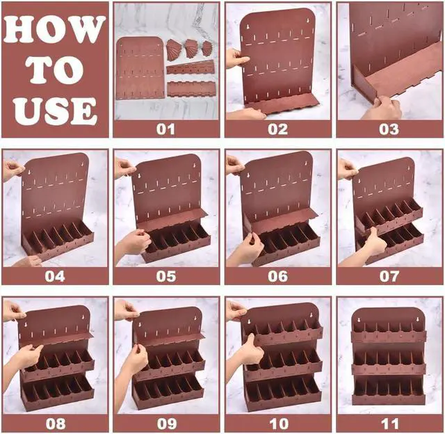 Alt view image 3 of 5 - UNICRAFTALE 3-Tier Wood Tea Bag Holder 3 Sizes Brown Vertical Tea Bag Organizer Storage Holder Wall Mounted Tea Box Containers Teabag Station Stand for Cabinet Countertop Office 10.62"x14.17"x3.54"