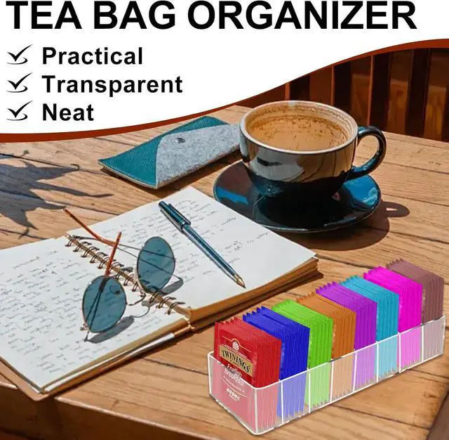 Alt view image 3 of 7 - Acrylic Tea Bag Organizer, Clear Small Tea Packet Storage Box Clear Holder with 8 Slot, for Drawer, Countertop, Pantry, Kitchen, Cabinet, Shelf, 1 Pack (Removable partition)