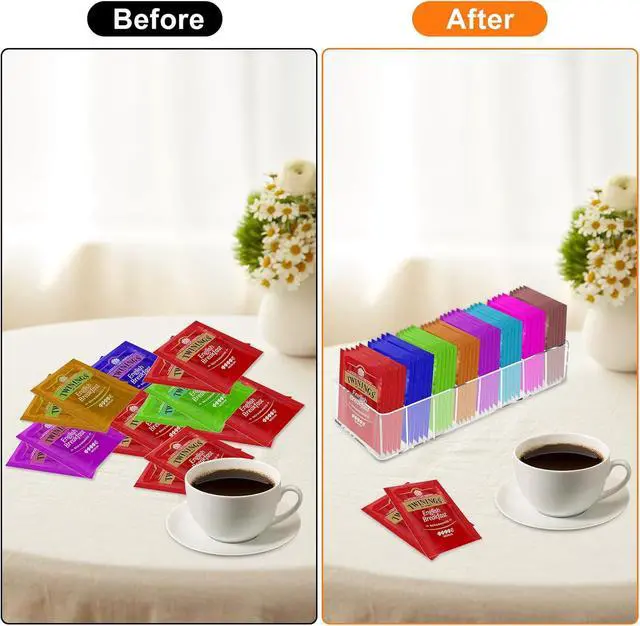 Alt view image 4 of 7 - Acrylic Tea Bag Organizer, Clear Small Tea Packet Storage Box Clear Holder with 8 Slot, for Drawer, Countertop, Pantry, Kitchen, Cabinet, Shelf, 1 Pack (Removable partition)