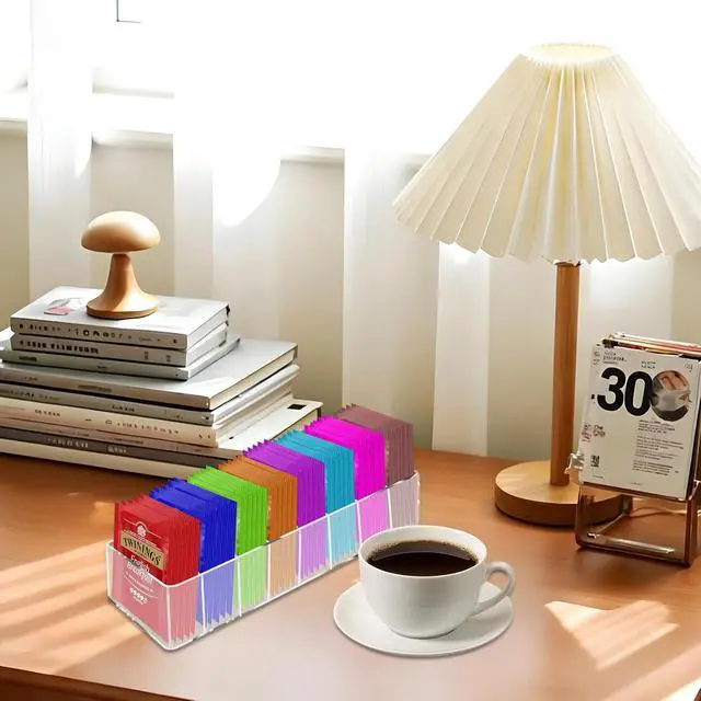 Alt view image 6 of 7 - Acrylic Tea Bag Organizer, Clear Small Tea Packet Storage Box Clear Holder with 8 Slot, for Drawer, Countertop, Pantry, Kitchen, Cabinet, Shelf, 1 Pack (Removable partition)