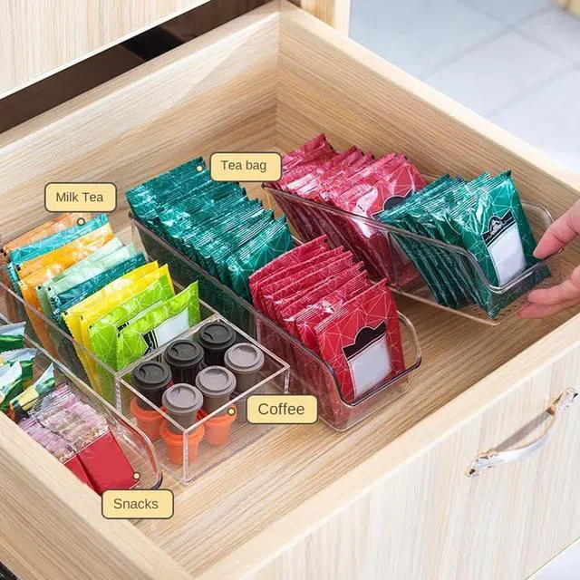 Alt view image 2 of 7 - Durable Clear Tea Bag Organizer,Large Capacity 2 Divided Section Tea Bag Holder,Multipurpose Plastic Tea Packet Drawer for Kitchen Cabinet Fridge