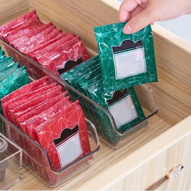 Alt view image 4 of 7 - Durable Clear Tea Bag Organizer,Large Capacity 2 Divided Section Tea Bag Holder,Multipurpose Plastic Tea Packet Drawer for Kitchen Cabinet Fridge