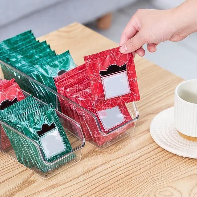 Alt view image 6 of 7 - Durable Clear Tea Bag Organizer,Large Capacity 2 Divided Section Tea Bag Holder,Multipurpose Plastic Tea Packet Drawer for Kitchen Cabinet Fridge