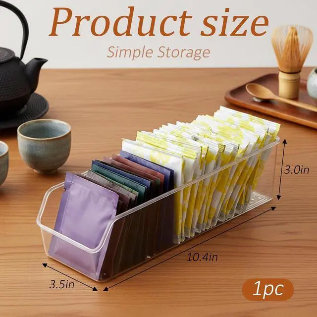 Alt view image 3 of 7 - Small Clear Acrylic Tea Bag Storage Organizer, Acrylic Drink Packet Organizer, Clear Small Tea Packet Storage Box for Drawer, Pantry, Kitchen, Countertop, Tea Bar, 1 Pack