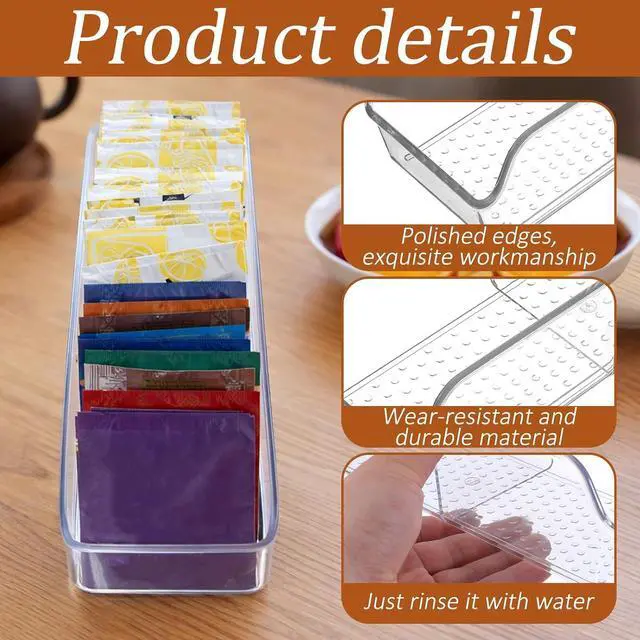 Alt view image 4 of 7 - Small Clear Acrylic Tea Bag Storage Organizer, Acrylic Drink Packet Organizer, Clear Small Tea Packet Storage Box for Drawer, Pantry, Kitchen, Countertop, Tea Bar, 1 Pack