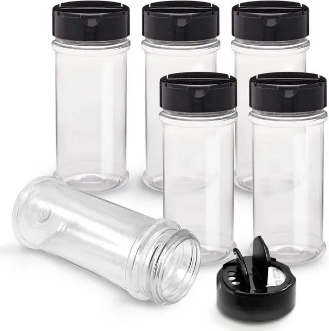 Main image of Plastic Spice Jars Bottle Containers with Black Cap, 5.5Oz, 6 Pack