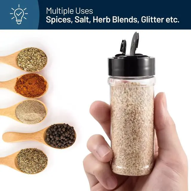 Alt view image 4 of 7 - Plastic Spice Jars Bottle Containers with Black Cap, 5.5Oz, 6 Pack