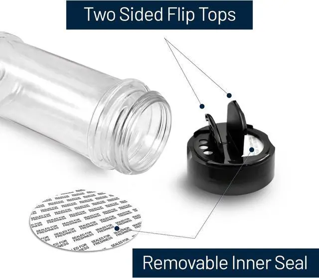 Alt view image 3 of 7 - Plastic Spice Jars Bottle Containers with Black Cap, 5.5Oz, 6 Pack