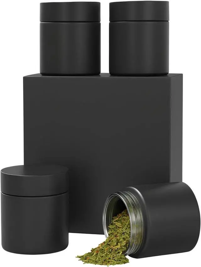 Main image of Smell Proof Jar(4 oz),4 Pack Air Tight Herb Container,Thick UV Resistant Jar with Child-Resistant Lid,Black Glass Storage Jars for Coffee/Herb/Tea