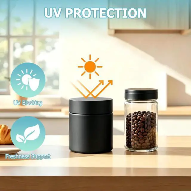 Alt view image 5 of 7 - Smell Proof Jar(4 oz),4 Pack Air Tight Herb Container,Thick UV Resistant Jar with Child-Resistant Lid,Black Glass Storage Jars for Coffee/Herb/Tea