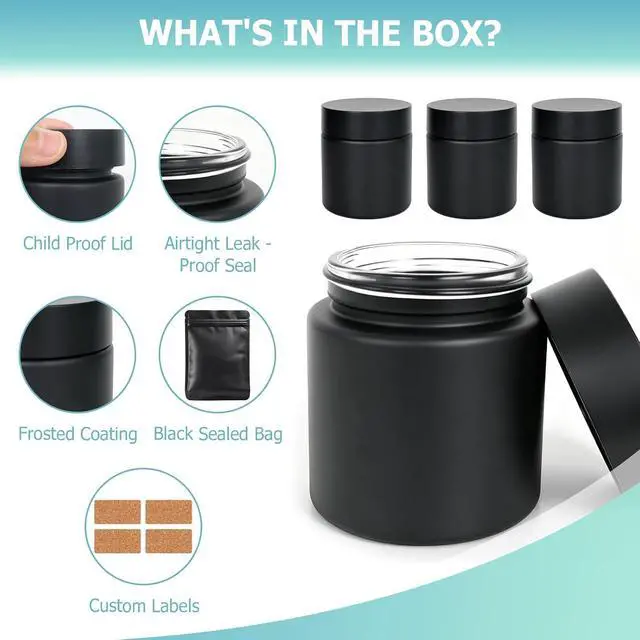 Alt view image 6 of 7 - Smell Proof Jar(4 oz),4 Pack Air Tight Herb Container,Thick UV Resistant Jar with Child-Resistant Lid,Black Glass Storage Jars for Coffee/Herb/Tea