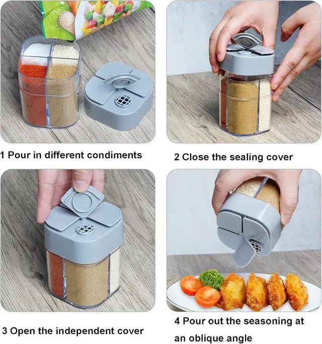 Alt view image 5 of 7 - 2 Pack Spice Container Salt and Pepper Seasoning Shaker Jars White Grey