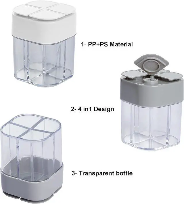 Alt view image 6 of 7 - 2 Pack Spice Container Salt and Pepper Seasoning Shaker Jars White Grey