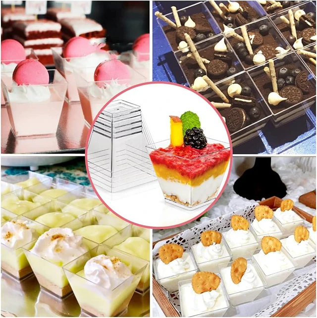 Alt view image 4 of 7 - Jnnzzggu 50Pcs Square Mini Plastic Dessert Cups,3.5Oz Clear Plastic Parfait Appetizer Cup for Desserts,Appetizers,Ice Cream