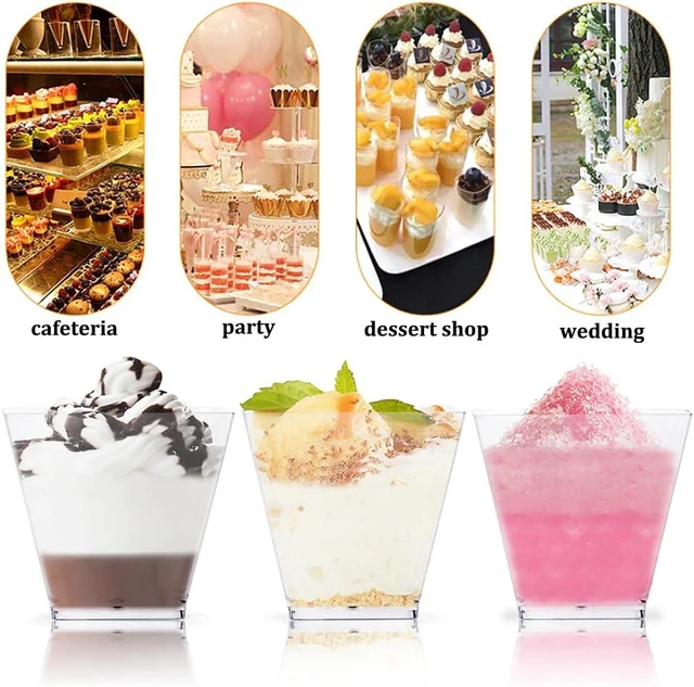 Alt view image 5 of 7 - Jnnzzggu 50Pcs Square Mini Plastic Dessert Cups,3.5Oz Clear Plastic Parfait Appetizer Cup for Desserts,Appetizers,Ice Cream