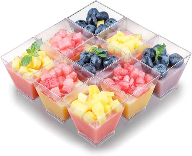 Alt view image 6 of 7 - Jnnzzggu 50Pcs Square Mini Plastic Dessert Cups,3.5Oz Clear Plastic Parfait Appetizer Cup for Desserts,Appetizers,Ice Cream