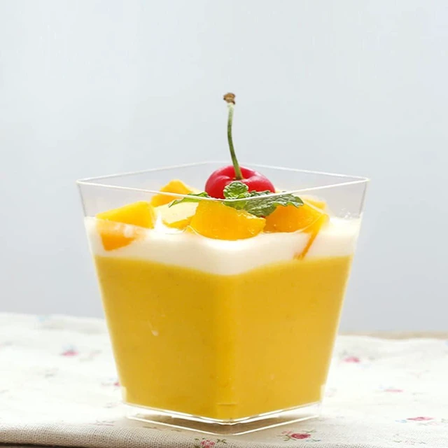 Alt view image 7 of 7 - Jnnzzggu 50Pcs Square Mini Plastic Dessert Cups,3.5Oz Clear Plastic Parfait Appetizer Cup for Desserts,Appetizers,Ice Cream