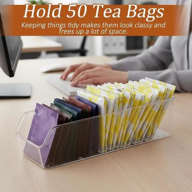 Alt view image 7 of 7 - Small Clear Acrylic Tea Bag Storage Organizer, Acrylic Drink Packet Organizer, Clear Small Tea Packet Storage Box for Drawer, Pantry, Kitchen, Countertop, Tea Bar, 1 Pack