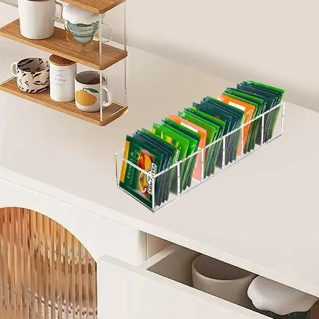 Alt view image 6 of 7 - Tasybox Acrylic Tea Bag Organizer - Clear Small Tea Packet Storage Box for Drawer, Countertop, Pantry, Kitchen, Cabinet, Shelf, 1 Pack