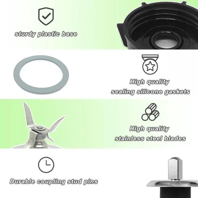 Alt view image 3 of 5 - for Oster Blender Replacement Parts Kit - Ice Crusher Blade with Jar Base Cap, Coupling Stud Slinger Pin & 4 Rubber O Ring Sealing Gaskets