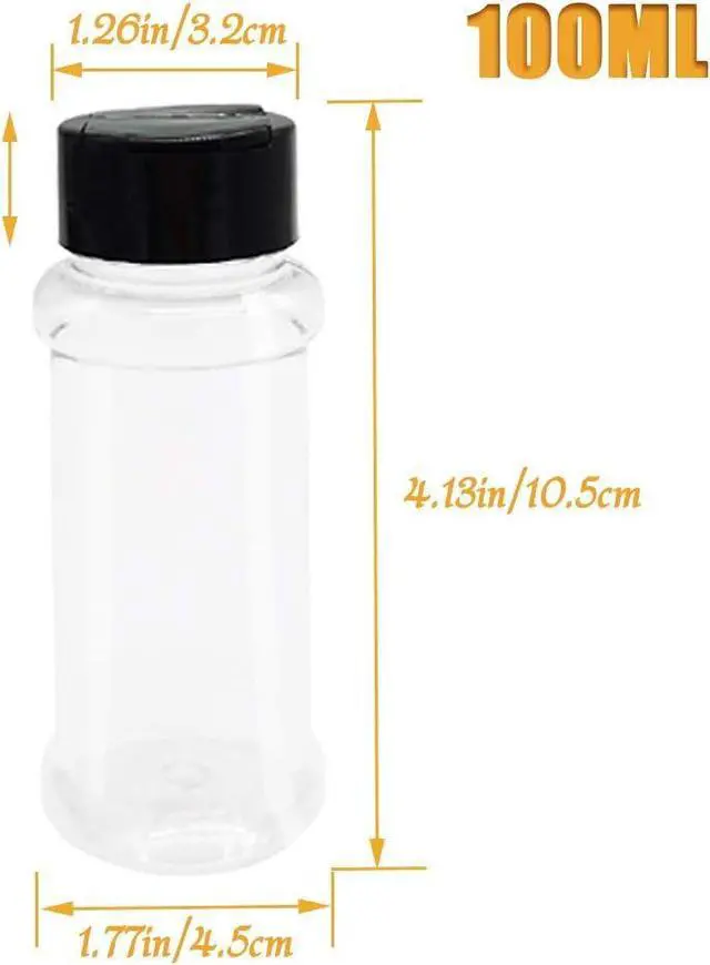 Alt view image 3 of 7 - OJYUDD 16 Pack 3.4oz/100ml Plastic Spice Bottles Set,Empty Seasoning Containers with Black Cap,Clear Reusable Containers Jars for Spice,Herbs,Powders,Glitters