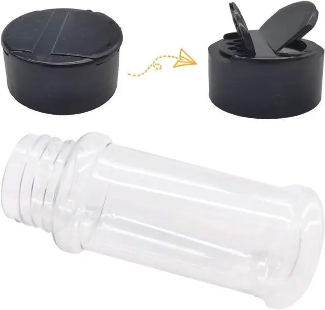 Alt view image 4 of 7 - OJYUDD 16 Pack 3.4oz/100ml Plastic Spice Bottles Set,Empty Seasoning Containers with Black Cap,Clear Reusable Containers Jars for Spice,Herbs,Powders,Glitters