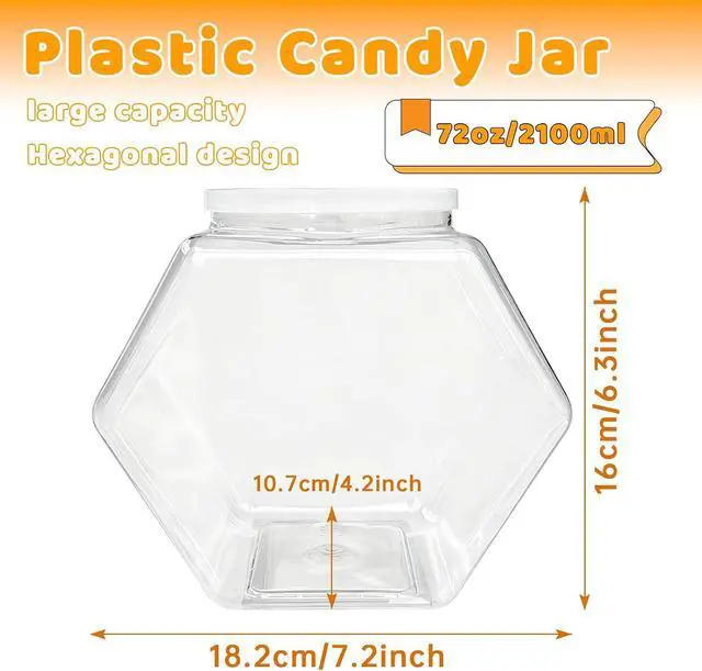 Alt view image 2 of 7 - Plastic Candy Jar,72oz Clear Cookies Jars with Lids Hexagon Dry Food Container for Kitchen,Candies,Cookies,Dog Treats,Laundry Pods,Coffee Pods