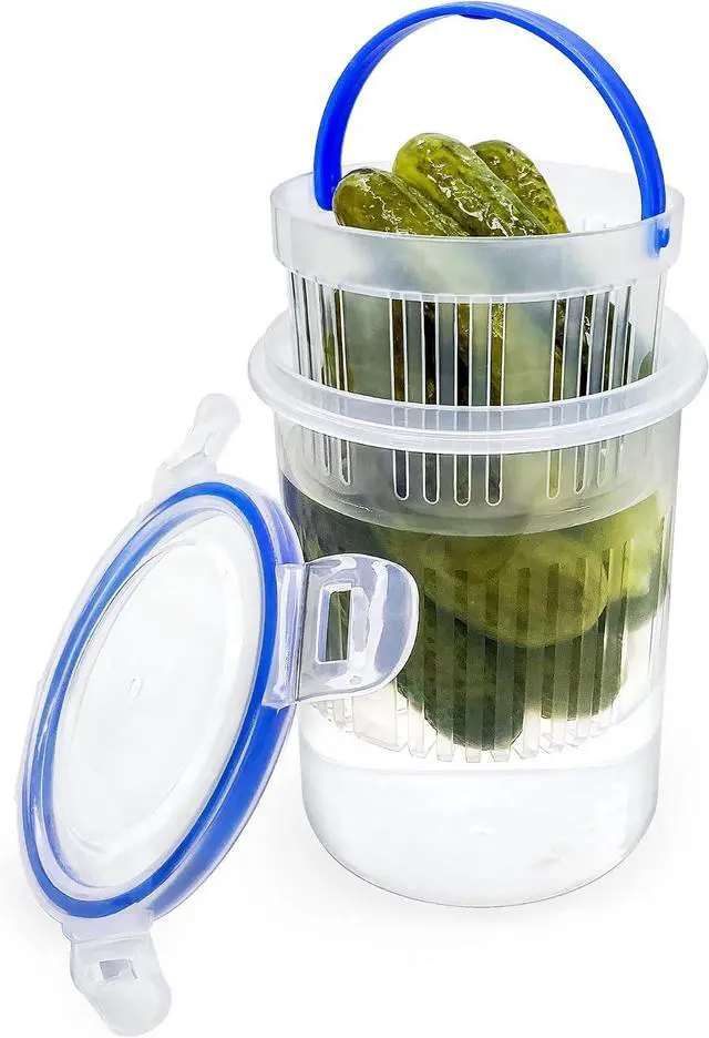 Main image of KIKINIKO Pickle Jar 24 oz pickle container with strainer Pickle Holder Keeper Lifter, pickle storage container suitable for pickling small jars of kimchi, Flip Jar with Leak Proof and Lock It Lid