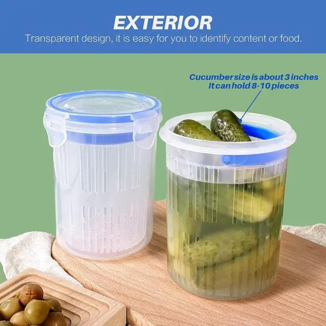 Alt view image 5 of 7 - KIKINIKO Pickle Jar 24 oz pickle container with strainer Pickle Holder Keeper Lifter, pickle storage container suitable for pickling small jars of kimchi, Flip Jar with Leak Proof and Lock It Lid