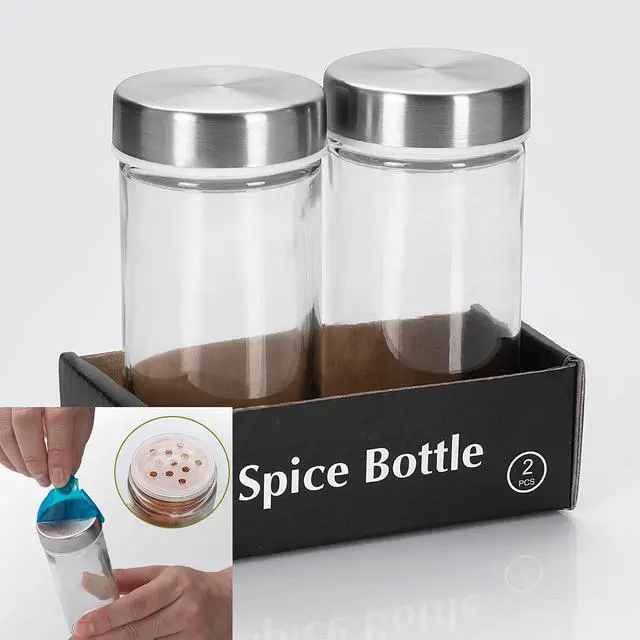 Alt view image 2 of 7 - Tianifa 2 Pcs Glass Spice Jars/Bottles - 3oz Empty Round Spice Containers with Airtight Metal Caps with Shaker Lids (2, clear)