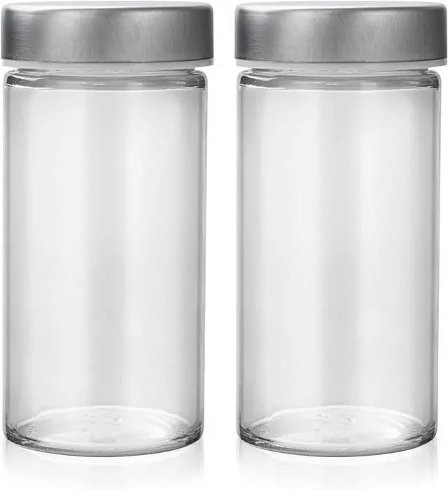 Main image of Tianifa 2 Pcs Glass Spice Jars/Bottles - 3oz Empty Round Spice Containers with Airtight Metal Caps with Shaker Lids (2, clear)