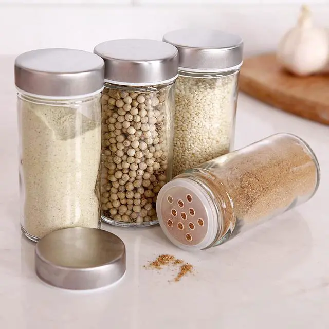 Alt view image 4 of 7 - Tianifa 2 Pcs Glass Spice Jars/Bottles - 3oz Empty Round Spice Containers with Airtight Metal Caps with Shaker Lids (2, clear)