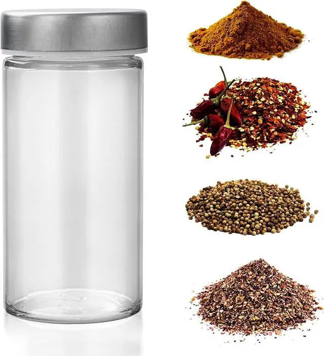 Alt view image 6 of 7 - Tianifa 2 Pcs Glass Spice Jars/Bottles - 3oz Empty Round Spice Containers with Airtight Metal Caps with Shaker Lids (2, clear)