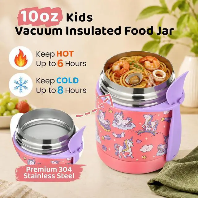 Alt view image 2 of 7 - 10oz Soup Thermo for Hot Food Kids Insulated Food Jar,Thermo Hot Food Lunch Container, Width Mouth Stainless Steel Lunch Box for Kids with Spoon (Pink-Cute Horse)