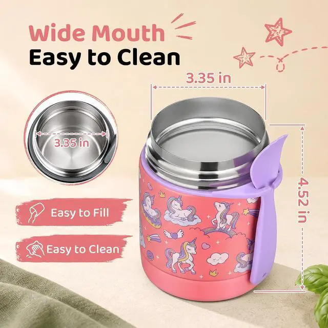 Alt view image 5 of 7 - 10oz Soup Thermo for Hot Food Kids Insulated Food Jar,Thermo Hot Food Lunch Container, Width Mouth Stainless Steel Lunch Box for Kids with Spoon (Pink-Cute Horse)