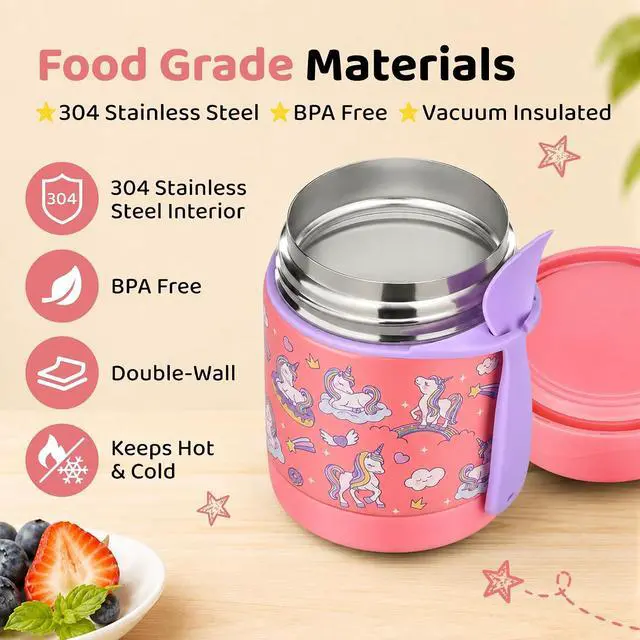 Alt view image 3 of 7 - 10oz Soup Thermo for Hot Food Kids Insulated Food Jar,Thermo Hot Food Lunch Container, Width Mouth Stainless Steel Lunch Box for Kids with Spoon (Pink-Cute Horse)