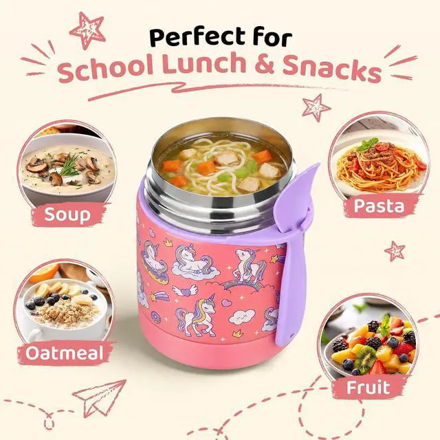 Alt view image 7 of 7 - 10oz Soup Thermo for Hot Food Kids Insulated Food Jar,Thermo Hot Food Lunch Container, Width Mouth Stainless Steel Lunch Box for Kids with Spoon (Pink-Cute Horse)