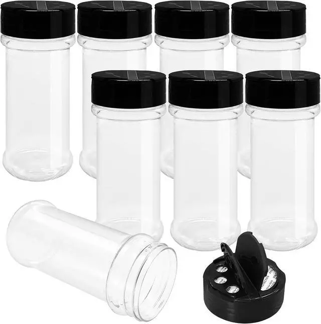 Main image of 8 Pack 5.5 Oz Plastic Round Spice Bottles with Black Shaker Lids,Reusable Seasoning Containers Jars,Clear Plastic Bottle Containers with Shaker Lids for Powders,Spice,Herbs,Glitters