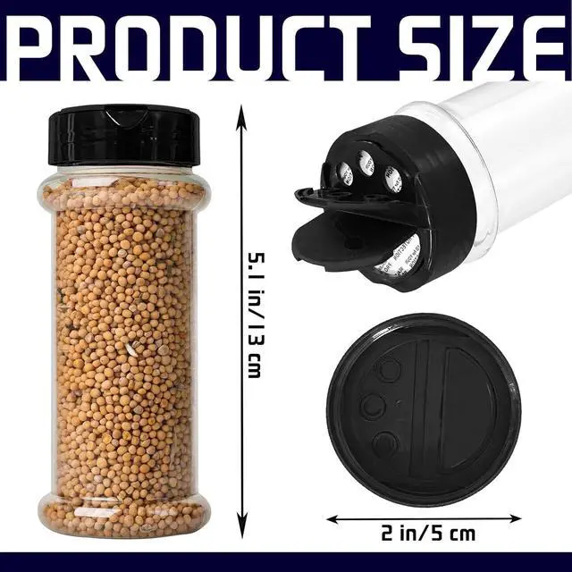 Alt view image 2 of 7 - 8 Pack 5.5 Oz Plastic Round Spice Bottles with Black Shaker Lids,Reusable Seasoning Containers Jars,Clear Plastic Bottle Containers with Shaker Lids for Powders,Spice,Herbs,Glitters