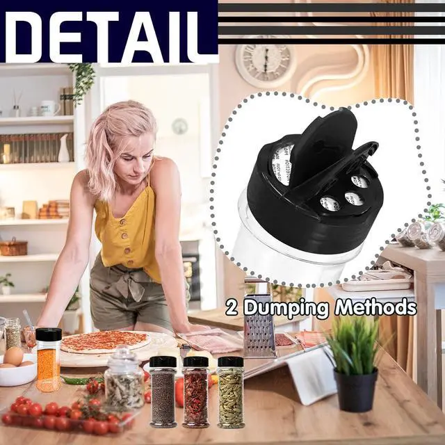 Alt view image 4 of 7 - 8 Pack 5.5 Oz Plastic Round Spice Bottles with Black Shaker Lids,Reusable Seasoning Containers Jars,Clear Plastic Bottle Containers with Shaker Lids for Powders,Spice,Herbs,Glitters