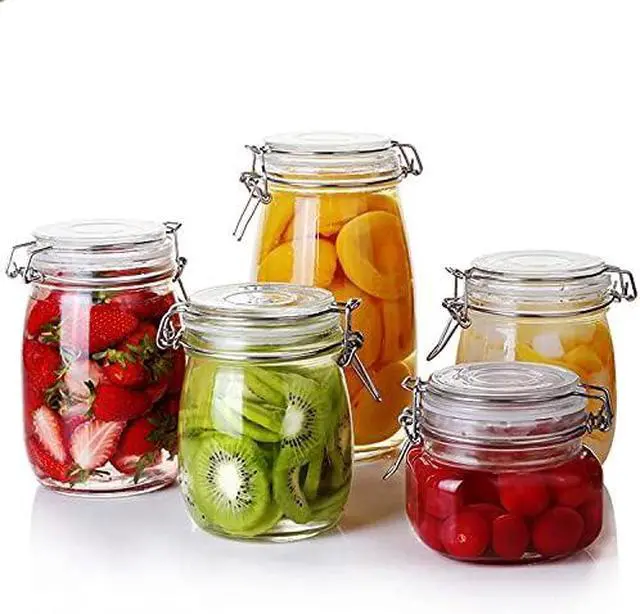 Alt view image 2 of 5 - 2 Pcs 10 Oz/300ml PET Plastic Storage Jars with Airtight Hinged Lids,Durable Clear Wide Mouth canning Jars for Food Storage Oats Canning Cereal Pasta Sugar Coffee Nuts Spices