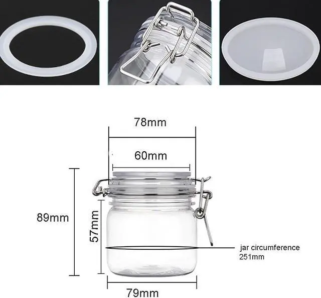 Alt view image 3 of 5 - 2 Pcs 10 Oz/300ml PET Plastic Storage Jars with Airtight Hinged Lids,Durable Clear Wide Mouth canning Jars for Food Storage Oats Canning Cereal Pasta Sugar Coffee Nuts Spices