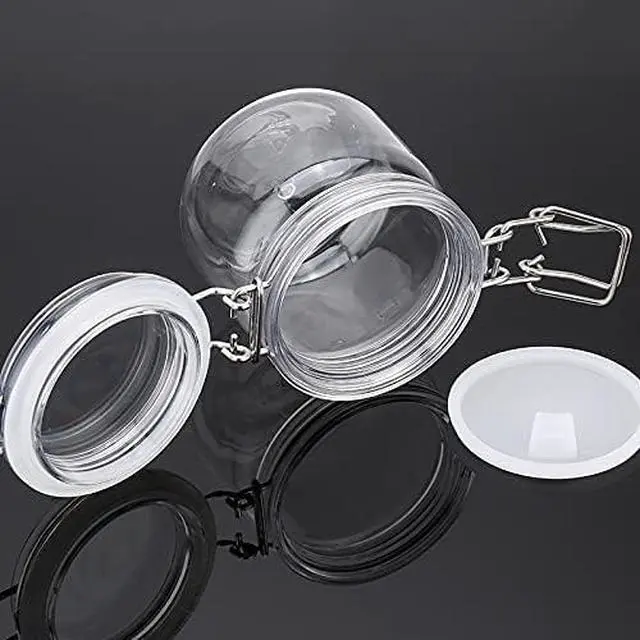 Alt view image 4 of 5 - 2 Pcs 10 Oz/300ml PET Plastic Storage Jars with Airtight Hinged Lids,Durable Clear Wide Mouth canning Jars for Food Storage Oats Canning Cereal Pasta Sugar Coffee Nuts Spices