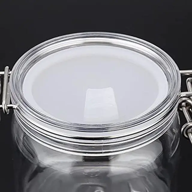 Alt view image 5 of 5 - 2 Pcs 10 Oz/300ml PET Plastic Storage Jars with Airtight Hinged Lids,Durable Clear Wide Mouth canning Jars for Food Storage Oats Canning Cereal Pasta Sugar Coffee Nuts Spices